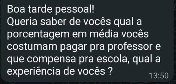 Print de mensagem trocada no grupo de WhatsApp da comunidade Emusys