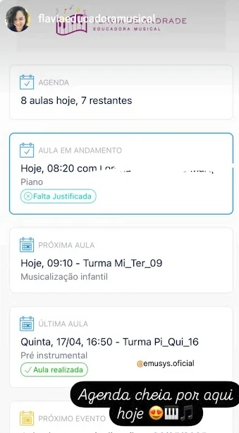 Story de escola de música divulgando o app da Emusys para os alunos