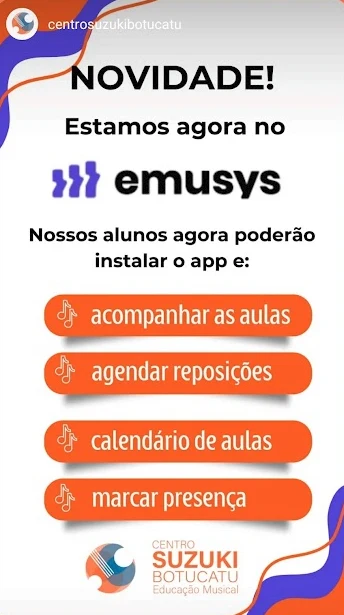 Story de escola de música divulgando o app da Emusys para os alunos