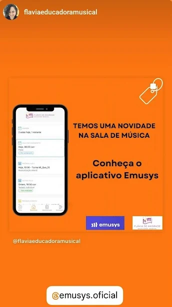 Story de escola de música divulgando o app da Emusys para os alunos