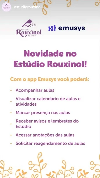 Story de escola de música divulgando o app da Emusys para os alunos