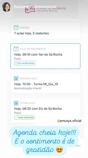Story de escola de música divulgando o app da Emusys para os alunos
